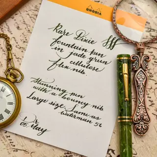 Rare Dixie Large sized vintage fountain pen in stunning Jade Green cellulose with full flex 14C gold F nib