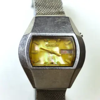 Vintage Orient G469682-4B PU TV Case Automatic 21J Brown Mother of Pearl Dial Watch – Japan ASKING 96$