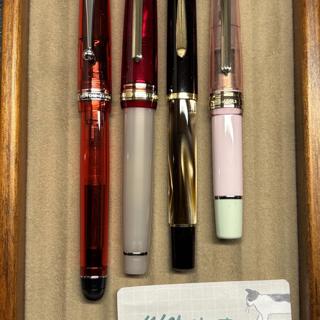 Pilot Custom 74 Grenadine, Sailor Pro Gear Moroccan Mint Tea, Pelikan M200 Brown Marbled, Sailor PGS Mini x Nagasawa Ikutagawa Sakura, Yuruliku Flat Tool Cases