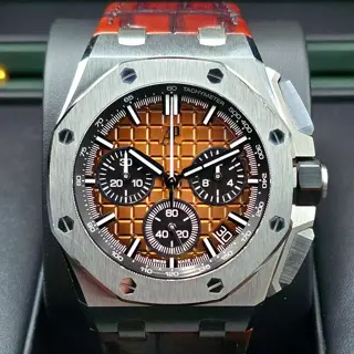 Audemars Piguet Royal Oak Offshore 43mm Steel Havana, flyback chronograph full Set! Ref. 26420ST