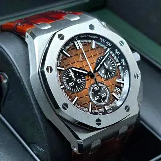 Audemars Piguet Royal Oak Offshore 43mm Steel Havana, flyback chronograph full Set! Ref. 26420ST