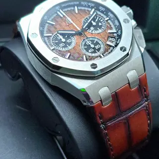 Audemars Piguet Royal Oak Offshore 43mm Steel Havana, flyback chronograph full Set! Ref. 26420ST