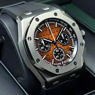 Audemars Piguet Royal Oak Offshore 43mm Steel Havana, flyback chronograph full Set! Ref. 26420ST