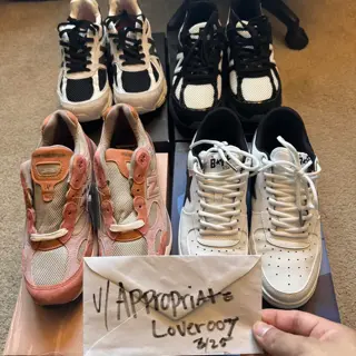 JFG and Jjjjound lot. Aged Well size 9, Bape x Jjjjound sz 9, 1998 Intro and Outro size 8.5