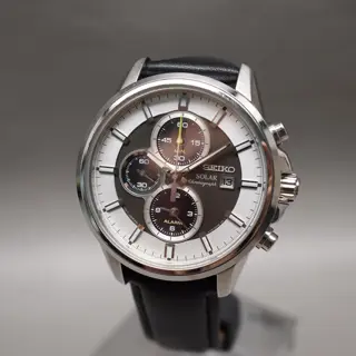 Seiko SSC259P1 V172 Black And White Dial Solar Quartz Chronograph - $150