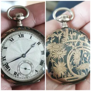 Gruen Verithin w .800 gold inlay on silver