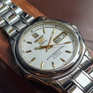 Rare Seiko 5 Superior Automatic ⚙️ Textured Dial - English & Arabic DayWheel with Original Bracelet & AM Leather Strap from April 1998 🗓️ for sale 💵 $275 (Shipped) 🚢 Video Attached 📽️