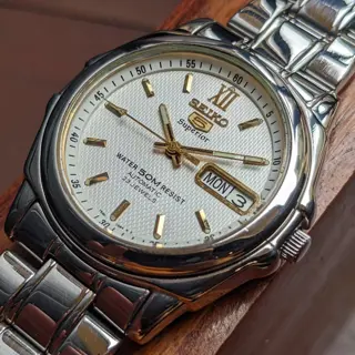 Rare Seiko 5 Superior Automatic ⚙️ Textured Dial - English & Arabic DayWheel with Original Bracelet & AM Leather Strap from April 1998 🗓️ for sale 💵 $275 (Shipped) 🚢 Video Attached 📽️