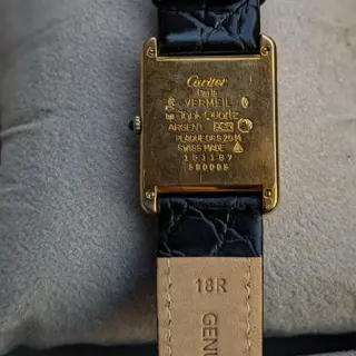 Must de Cartier Tank Black Gold Spider Dial - Ref. 590005 - '1990's ' Gold Plated Onyx Crown cal 925 Vermeil