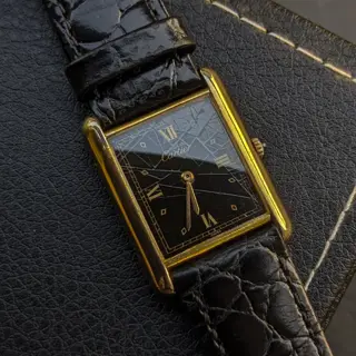 Must de Cartier Tank Black Gold Spider Dial - Ref. 590005 - '1990's ' Gold Plated Onyx Crown cal 925 Vermeil