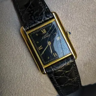 Must de Cartier Tank Black Gold Spider Dial - Ref. 590005 - '1990's ' Gold Plated Onyx Crown cal 925 Vermeil
