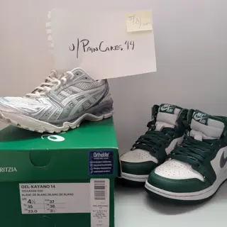 GS Jordan 1 Gorge Green Sz4Y, Wmns Asics Aritzia Gel Kayano 14 Sz4.5