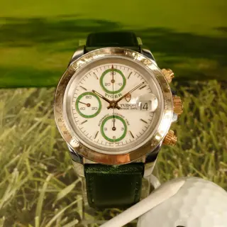 Tudor Tiger Prince Date Chronograph 40mm Green Automatic - 18k Gold Accents - New Strap - Recent Test & Authentication