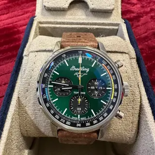 Breitling Top Time Mustang Complete Set. Excellent condition from 2023, keeping perfect time. $4200 with extra new black strap, or $4100 with just the brown strap that is in good condition. Payment by wire or cash in person. I am located on Long Island, NY. Excellent references.