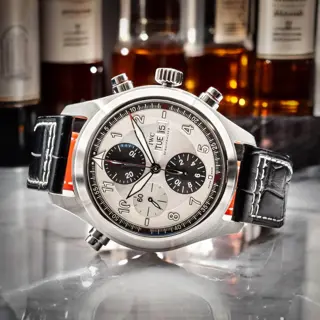 IWC Pilot’s Watch Spitfire Double Chronograph 44mm Silver Dial IW371806 on Santoni Crocodile Leather Strap