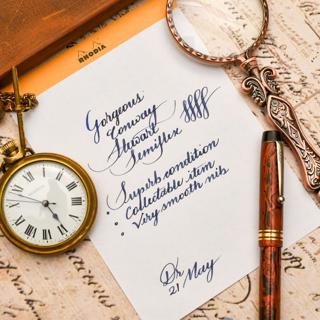 Rare Conway Stewart Red Woodgrain Ebonite fountain pen 14c gold Fine smooth Semiflex nib Pristine condition