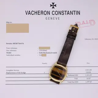 Vacheron Constantin Tank 18K YG Ref. 33024 | Tiger Eye Stone Dial | Box and Paper