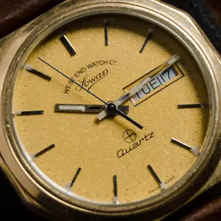 November 1985 Rare West End Watch Co. Sowar 🇨🇭 Gold-Filled Bezel🏅 Octagon Case Shape with Gold Dust Dial ✨ $150 shipped!