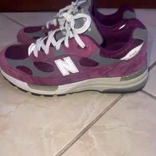 New Balance 992 Maroon $115 and 327 Black/Orange $60