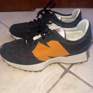 New Balance 992 Maroon $115 and 327 Black/Orange $60