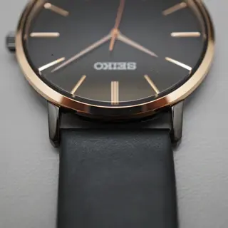 New Seiko Selection SCXP078 Gold Feather Reissue Black Rose Gold Quartz Watch - $190