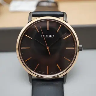 New Seiko Selection SCXP078 Gold Feather Reissue Black Rose Gold Quartz Watch - $190