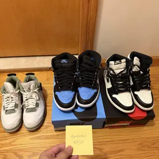 Mocha 1s, UNC Toe 1s, Seafoam 4s Sz 9.5, $110-200