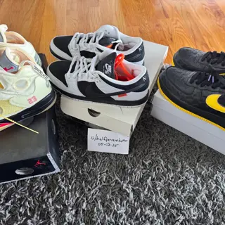 size 11.5-12 all DS. Size 12 Jordan 5 Off-white: $525, size 12 Nike SB Dunk Tightbooth: $260, size 11.5 AF1 Kobe Bryant Lakers Away (numbered): $300