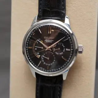 Seiko SARC017 6R21 Black Dial Power Reserve Day-Date JDM Automatic Watch - $595