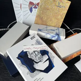 Montblanc Homer, Friedrich Schiller, JFK, Glacier Classique, Glacier Solitaire, Olympic Heritage, and Notebooks.