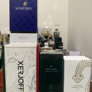 Sospira ERBA PURA MAGICA, Mind Games FRENCH DEFENSE, SHL GOD OF FIRE,Xerjoff RENAISSANCE (Bottle)