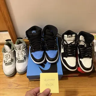 Dark Mocha 1s, UNC Toe 1s, Seafoam 4s Sz 9.5, $90-170