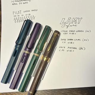 Rare Lamy Safari (itoya field green, dark lilac, petrol) Pilot Custom Enjyu (A-C)