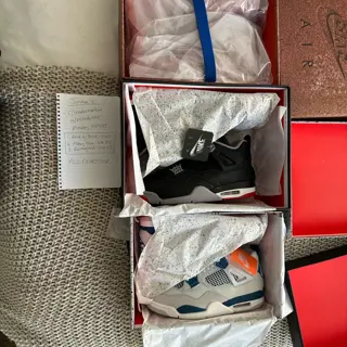 Deadstock Jordan 4s: AJ4 Brick by Brick - Size 11 - $485, AJ4 Military Blue - Size 8.5 - $240, AJ4 Bred Reimagined - Size 11.5 - $260