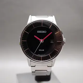 Seiko Spirit V147-0AK0 Black Dial Pink Hands Sector Dial Solar Quartz Watch - $100