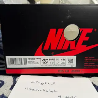 DS Jordan 1 Union Chicago Shadow Sz 10.5 $375 shipped
