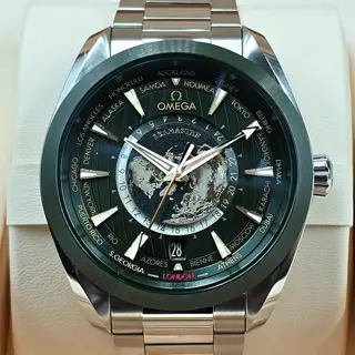 Omega Seamaster Worldtimer Green Ceramic and steel Aqua Terra, full set LNIB!