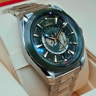 Omega Seamaster Worldtimer Green Ceramic and steel Aqua Terra, full set LNIB!