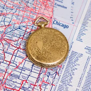 Burlington conversion from Chicago, Illinois, original porcelain-enamel dial and 14 karat gold pocket watch case
