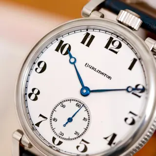 Burlington conversion from Chicago, Illinois, original porcelain-enamel dial and 14 karat gold pocket watch case