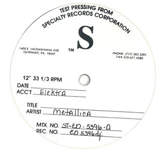 Metallica  - And Justice for All 12" single Test Pressing