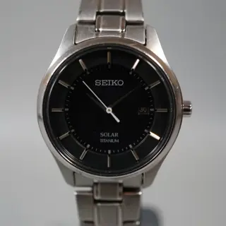 Seiko V137-0CS0 Black Dial Titanium Ladies Solar Quartz - $65