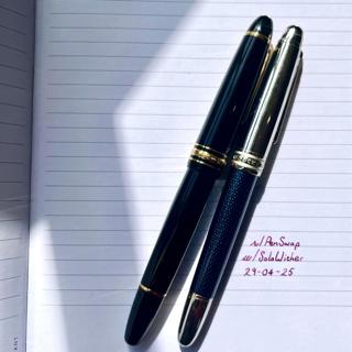 EU/International] Selling 2 beautiful Montblancs - the LeGrand Calligraphy Flexible nib and Meisterstück Solitaire Doué Blue Hour Classique.
