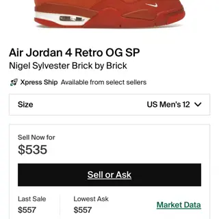 Air Jordan 4 Retro OG SP Nigel Sylvester Brick by Brick Size 12 Brand New DS $550 shipped UPS 1 Day
