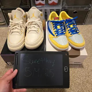 Jordan 1 Travis Canary & Jordan 3 J Balvin White Sz 9