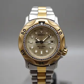 Vintage 1989 Seiko 3E25-0A10 Gold Tone Scuba 200M JDM Quartz Mini Diver Watch - $125