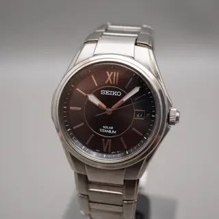 Seiko V145-0BA0 Dark Grey Dial Solar Quartz Titanium Case Bracelet JDM Watch - $95
