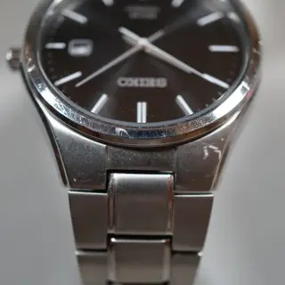 Seiko SNE377 V157 Black Dial Titanium Solar Quartz Watch - $80