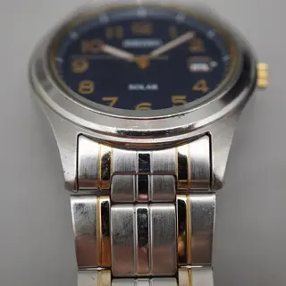 Seiko Spirit SBPN057 V145 Blue Dial Two Tone Solar Quartz Watch - $70