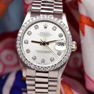 1991 Midsize Rolex Datejust President 31mm 18k WG Factory Diamonds 68289 Watch
